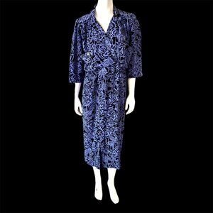 VTG 80's Moody Dark Floral Goth Midi Dress Purple Black Roses USA Made
